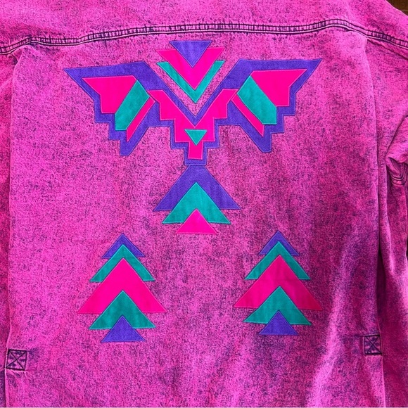 VINTAGE 1980s Sundance Button Down Lightweight Jacket Pink Tribal One Size 80s - Picture 5 of 12